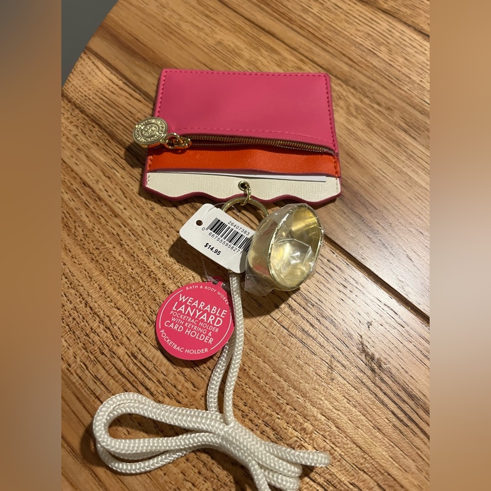 Bath & Body Works ID Badge Lanyard pink, white, orange Holds Hand Saniti… - Picture 1 of 4
